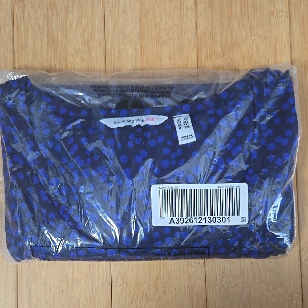 Isaac Mizrahi Live Blue Polka Dot Peplum Cotton Tunic Top Shirt 2x New